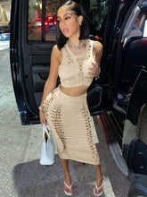 Summer Fashion Solid Color Hollow Round Neck Vest Slim Skirt Set