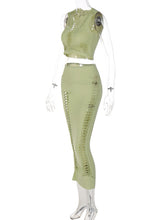 Summer Fashion Solid Color Hollow Round Neck Vest Slim Skirt Set