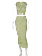 Summer Fashion Solid Color Hollow Round Neck Vest Slim Skirt Set