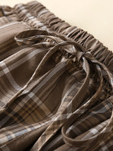 Women's Woven High Waist Cotton Linen Plaid Loose Shorts