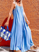 Casual ice silk suspenders loose wideleg jumpsuit (double side pockets)