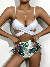 Women's sexy sling mesh print split high waist three-piece swimsuit
