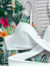 Women's sexy sling mesh print split high waist three-piece swimsuit