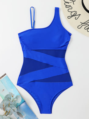 Women's Solid Color One-Shoulder One-Piece Swimsuit
