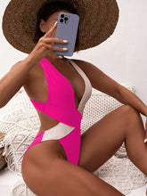 Women's Bi-Color Plunge One-Piece Swimming Suit