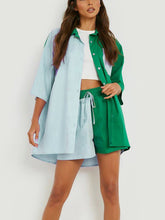 Women's Color Block Button-Front Shirt With Matching Shorts