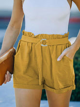 Women's Solid Color Belted Linen Shorts