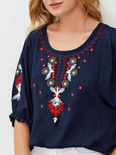 Women's Vintage Floral Embroidery Short Sleeve Top