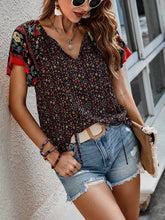 Women's casual ethnic style printed V-neck short-sleeved loose shirt