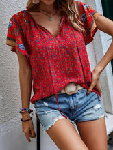 Women's casual ethnic style printed V-neck short-sleeved loose shirt