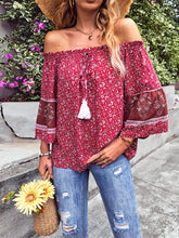 Women's Bohemian Print Loose Off Shoulder Shirt