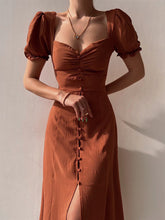 Women's Elegant Sweetheart Neck Puff Sleeve Mid-Length Dress