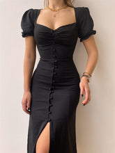 Women's Elegant Sweetheart Neck Puff Sleeve Mid-Length Dress