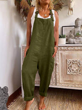 Wide-leg jumpsuit women's adjustable buckle cotton and linen pocket overalls