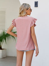Women's Faff Sleeve Pleated Panel Round Neck Eyelet T-Shirt