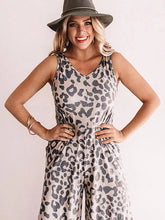 Women's casual fashion V-neck leopard print sleeveless jumpsuit