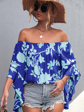Women's Off Shoulder Irregular Trumpet Sleeve Printed Top