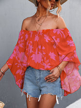 Women's Off Shoulder Irregular Trumpet Sleeve Printed Top