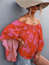 Women's Off Shoulder Irregular Trumpet Sleeve Printed Top