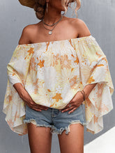 Women's Off Shoulder Irregular Trumpet Sleeve Printed Top