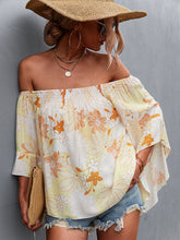Women's Off Shoulder Irregular Trumpet Sleeve Printed Top