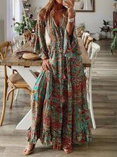 Women's Floral Print Flare Sleeve Cotton Maxi Dress