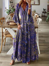 Women's Floral Print Flare Sleeve Cotton Maxi Dress