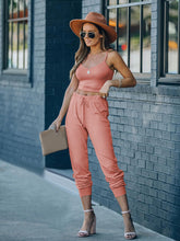 Women's Solid Color Suspender Top + Trousers Casual Two-piece Set
