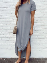 Women's Solid Color V Neck Pocket Slit Casual Dress