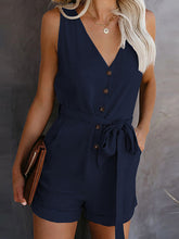 Women's Woven Fashion V-Neck Button-Up Sleeveless Jumpsuit