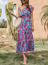One Shoulder Dress Sleeveless Casual Bohemian Print Dress