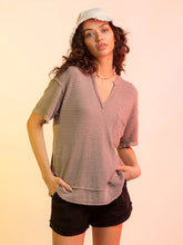 Women'sSolid color V-neck waffle short sleeve top