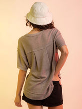 Women'sSolid color V-neck waffle short sleeve top