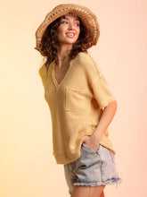 Women'sSolid color V-neck waffle short sleeve top