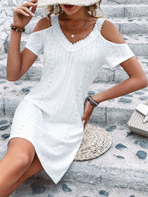 Women's Solid Color Lace Stitching Off Shoulder Short Sleeve Dress