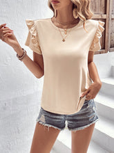 Casual pullover lotus leaf sleeve stitching short-sleeved round neck T-shirt top