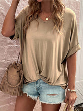 Solid Kink Hem Loose V-Neck T-Shirt