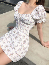 Waist slimming hot girl temperament square neck floral skirt