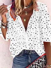 Polka Dot Snowflake Print Long Sleeve V Neck Button Ladies Shirt
