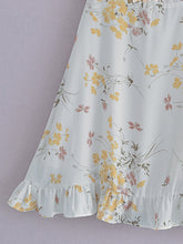 Small fresh floral print slim-fit wooden ear tie dress