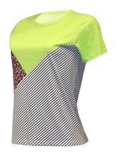 Women's knitted casual color contrast stitching leopard print short-sleeved T-shirt