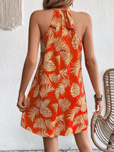 Women's Woven Halter Leaf Print Sleeveless Dress