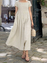 Long skirt swing sundress short sleeves square neck elegant and casual