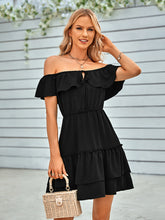 Spring and summer casual strapless ruffled solid color dress
