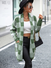 Women's Coat Loose Plaid Color Block Knit Cardigan Fashion Sweater