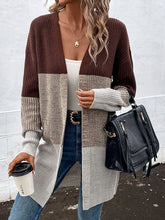Fashion women's autumn and winter new long-sleeved color-blocking long sweater cardigan