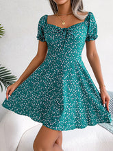 Casual Bell Sleeve Drawstring Tie Floral Swing Dress