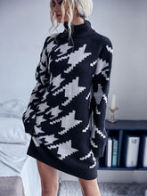 Women's turtleneck loose long sleeve houndstooth sweater dress