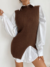 Women's Slit Solid Color Mid-Length Vest Sweater