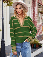 Women's new fashion patchwork striped sweater lapel loose large size sweater